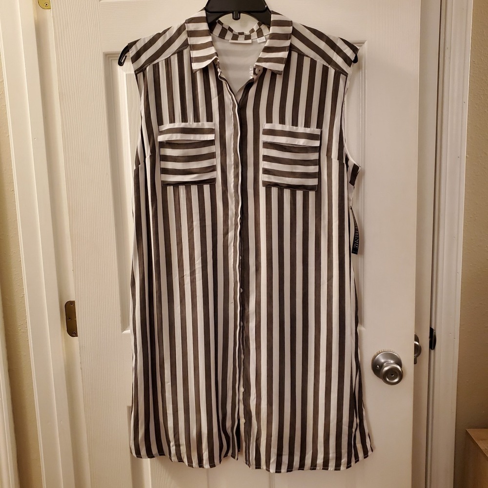 New York & Co sz L striped shirt dress slvless lightweight beach resort summer